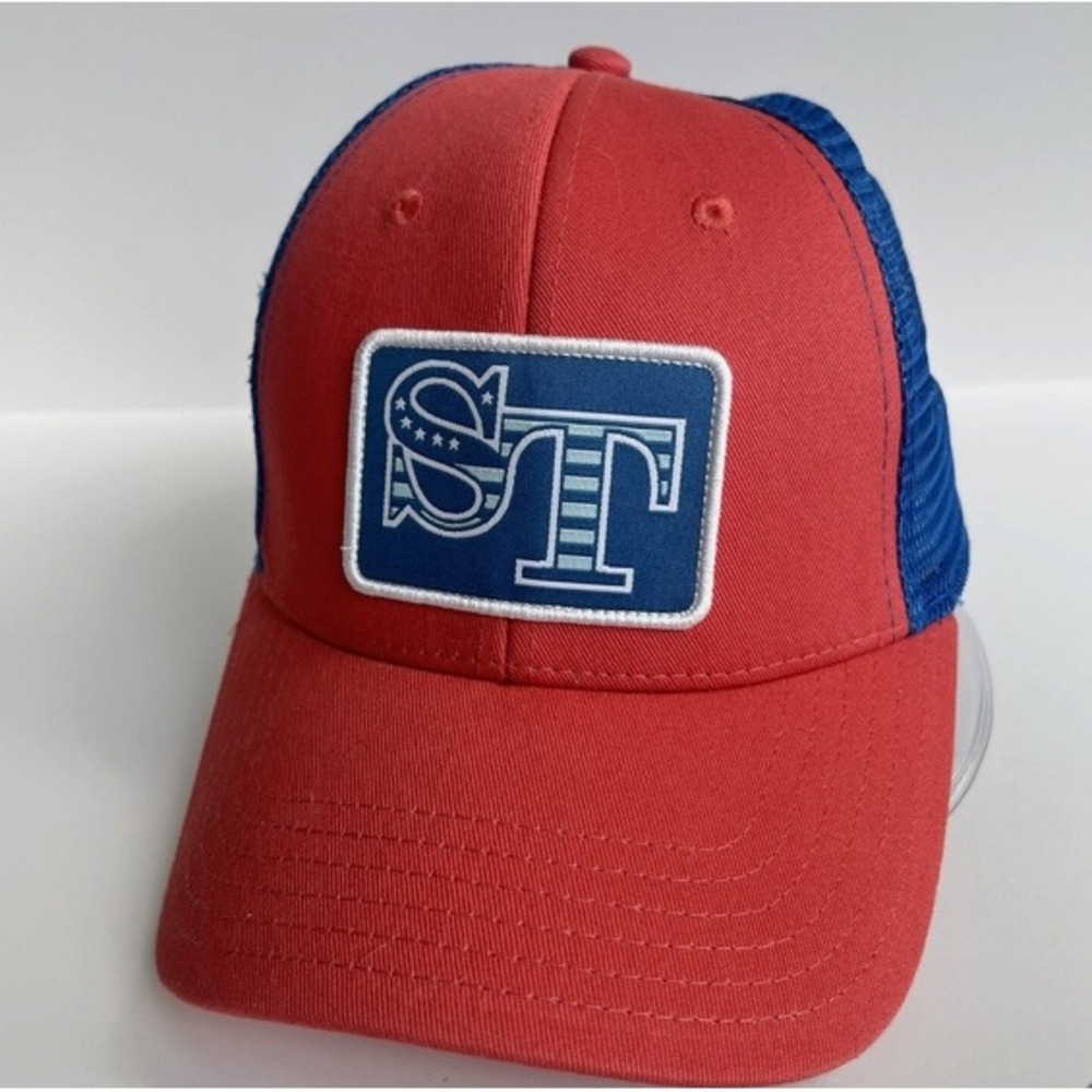 Southern Tide Mens ST Logo Trucker Hat Red Blue Mesh Snapback Baseball Cap